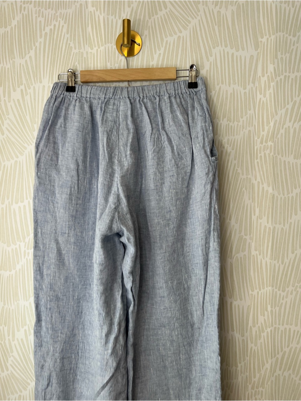 FLAX Light Blue Linen Wide Leg Pull-On Pants Women’s Elastic Waist Pockets - Picture 9 of 13